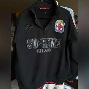 Supreme Black Milano Embroidered Crest Quarter-Zip Sweater